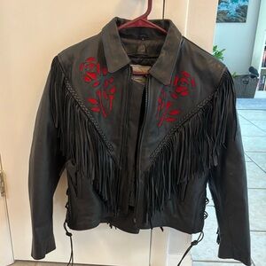 Unik Black Leather Jacket with Red Accents